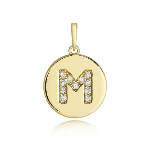 Diamond M Initial Pendant 9ct Yellow Gold 1.10g 